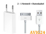2 in 1 Apple 4 iPhone iPod Netzteil Ladegerät Adapter USB Ladekabel Datenkabel