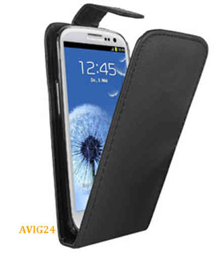 Leder-Tasche für Samsung S3 i9300 Book-Style Handytasche Etui Cover Flip Schwarz
