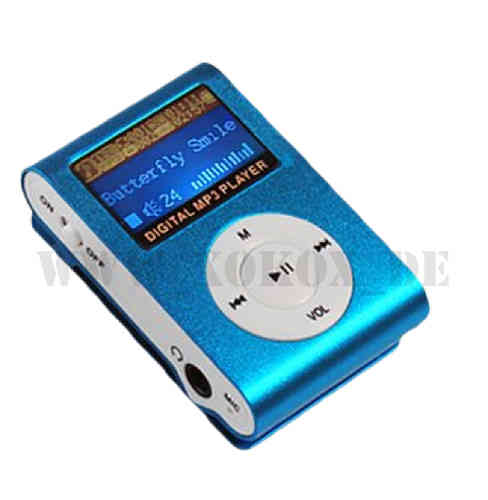 Mini MP3 Player Clip und Kopfhörer Aluminium Gehäuse 8 GB Blau