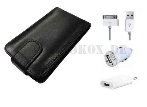 iphone 3G / 3GS Ledertasche + Kabel + Netzteil + KFZ USB Adapter
