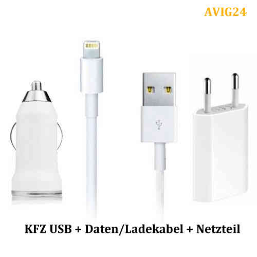 3 in 1 Apple iPhone 5 Netzteil Ladegerät Adapter USB Ladekabel Datenkabel