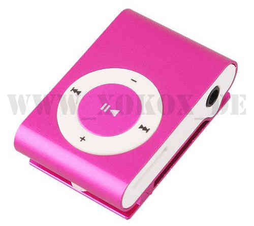 Mini MP3 Player mit Clip Aluminium bis 8GB MicroSD Pink