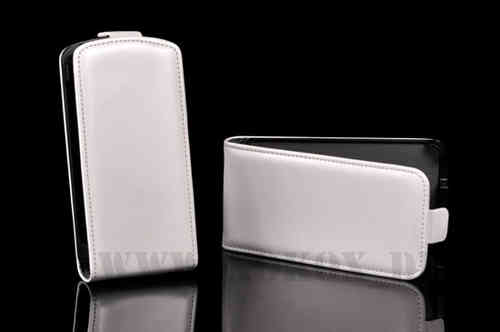 iPhone 4S & iPhone 4 G Flip Glatt LEDER Edel Tasche Weiß